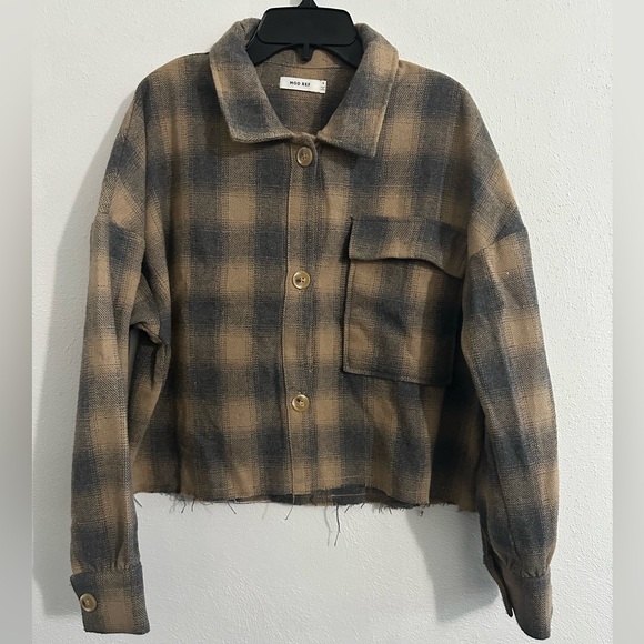 Mod Ref cropped flannel size women’s small grey‎ and tan long sleeve - Picture 1 of 3